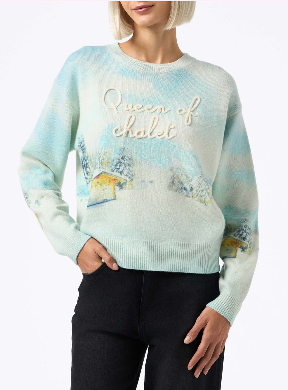 NWOT MC2 Saint Barth Sz L Queen of Chalet Cashmere Wool Blend Knit Sweater $249